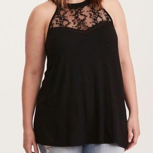 Lace Inset High Neck Tank Top